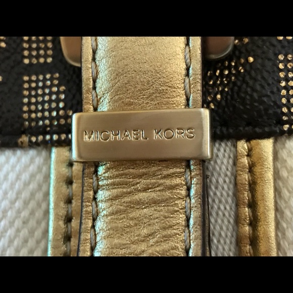 AUTH MK CREAM CANVAS & BRN LTHR TOTE BAG / MED SZ - Picture 6 of 8